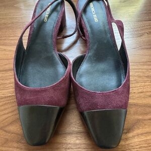 Veronica Beard Cecile Cap-Toe Slingback Flats Açaí Black Burgundy, Size 9, NWOT
